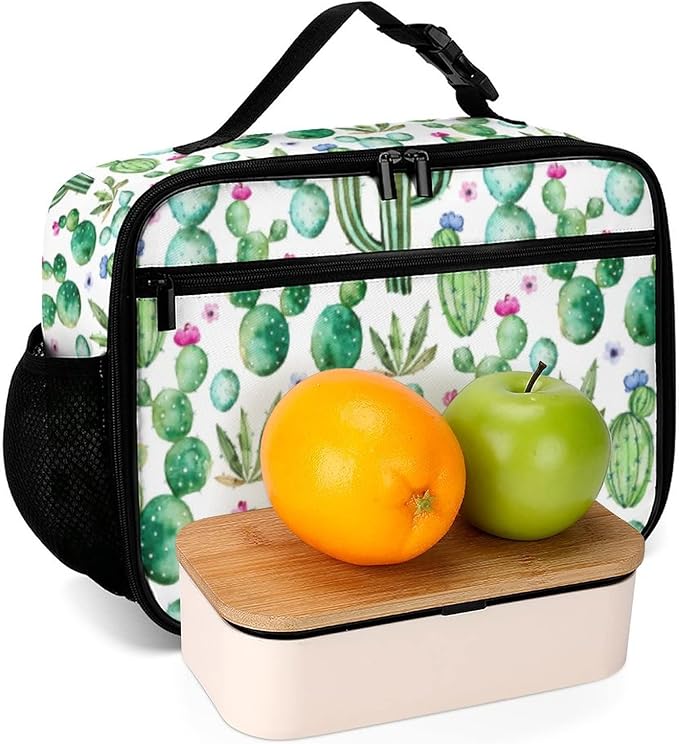Watercolor Cactus Reusable Lunch Box Insulated Lunch Bag Cooler Bag Lunchbox Meal Food Container Tote Bag for Women Kids Girls School Camping Hiking Picnic Beach Travel