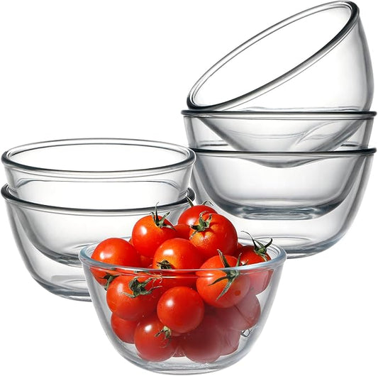 NUTRIUPS 6 Pack Small Glass Bowls Set - 16oz Glass Cereal Bowls for Oatmeal, Ice Cream and Fruit (4.5 inch)