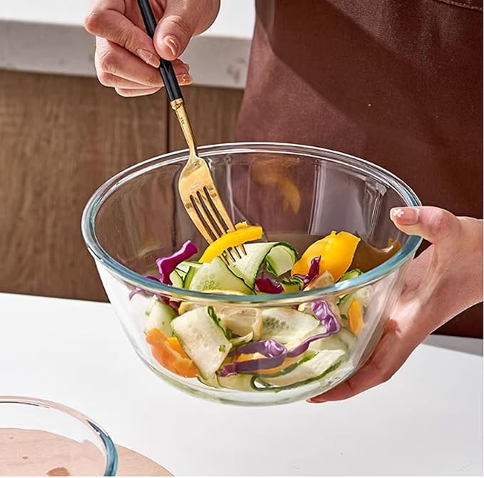 2 Pack 8.2 in Deep Mixing Bowls Glass Salad Bowl Round Glass Serving Bowls for Cooking Baking Prepping Dishwasher & Microwave & Oven Safe, 71oz