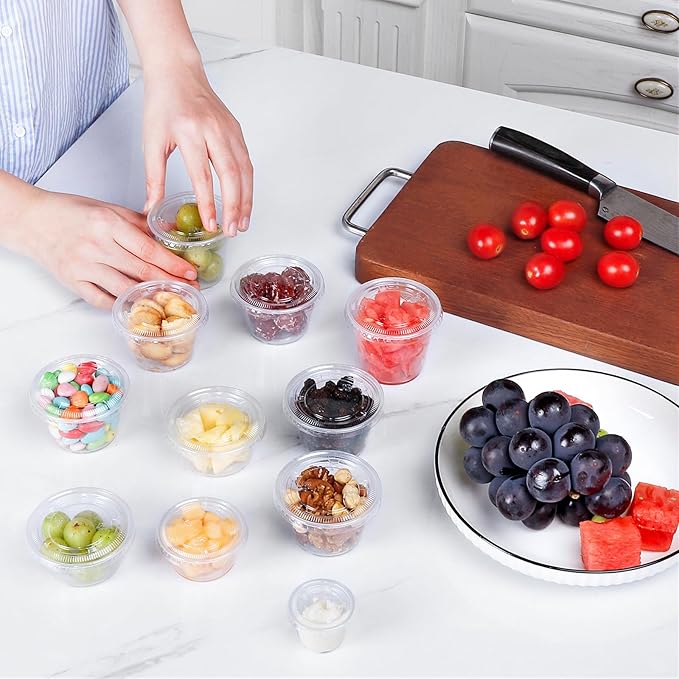 Jello Shot Cups with Lids, 3.25 oz Plastic Portion Cups with Lids, BPA-Free Disposable Condiment Dipping Sauce Cups, Leak-Proof Small Containers for Salad Dressing, 200 Count