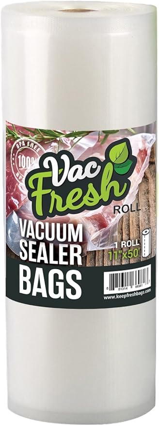 Vac Fresh Food Vacuum Sealer Rolls (11" x 50', 1 Roll), 3.5mil Embossed Food Storage Bags, Vacuum Seal Bags for Meal Prep, Sous Vide Bags for Cooking (50 Feet)