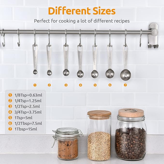 U-Taste 18/8 Stainless Steel Measuring Spoons Set for Dry and Liquid Ingredients, and Upgraded 600ºF High Resistant Flexible and Sturdy Silicone Spatula Set of 4 (Black)