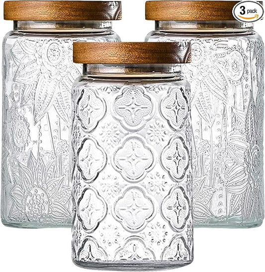 3-Pack 32oz Glass Jar With Airtight Lid,Kitchen Canisters For Countertop,Coffee Sugar Container Set,Pantry Glass Storage Containers For Flour,Candy,Loose Tea,Snack jar