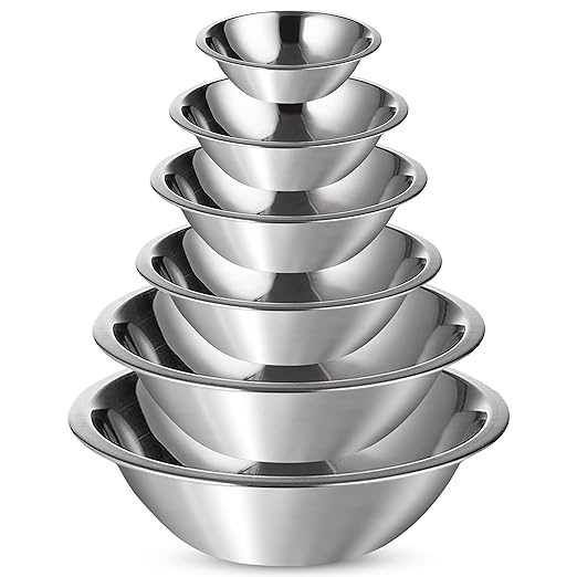 Culigrade Stainless Steel Mixing Bowl Set of 6-0.75, 1.5, 3, 4, 5, 8 Quart Sizes - Nesting, Durable, Easy to Clean, Ideal for Baking, Cooking, and Food Prep