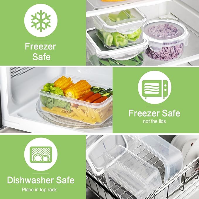 HOMBERKING 32 Pieces Food Storage Containers Set with Snap Lids (16 Lids + 16 Containers), Meal Prep Airtight Plastic Containers, BPA-Free Lunch Containers for Kitchen, Pantry, Home, White