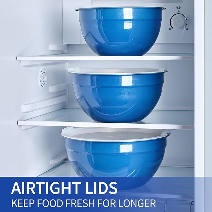 Blue Mixing Bowls With Airtight Lids,Stainless Steel Bowl,Salad Bowls 7 Piece Colorful Nesting Bowl Rainbow Kitchen Accessories,Size 7,3.6,2.7,2.1,1.5,1.1,0.8QT Stackable Design