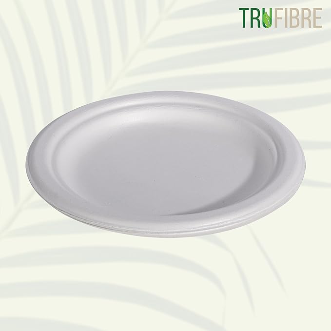 7" Paper Plates, Compostable Bagasse Food Container, Disposable, Microwave Safe for Lunch, Dinner, Party, Supplies, Events, Bulk, 125 Pack