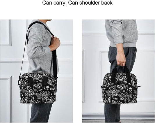 MNSRUU Insulated Lunch Bag Digital Skull Head Moth Women Men Fabric Dinner Tote Cooler Bag Reusable Leakproof Lunch Box with Adjustable Shoulder Handles Strap For Work School