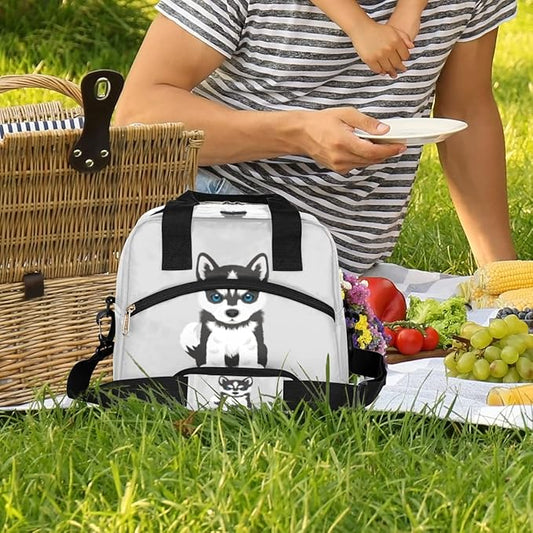 Pardick Reusable Lunch Bag for Women Men Adult Kids, Insulated Lunch Tote Bag Organizer, Cute Dog Cooler Lunch Box with Adjustable Shoulder Strap for Outdoor Work School and Picnic