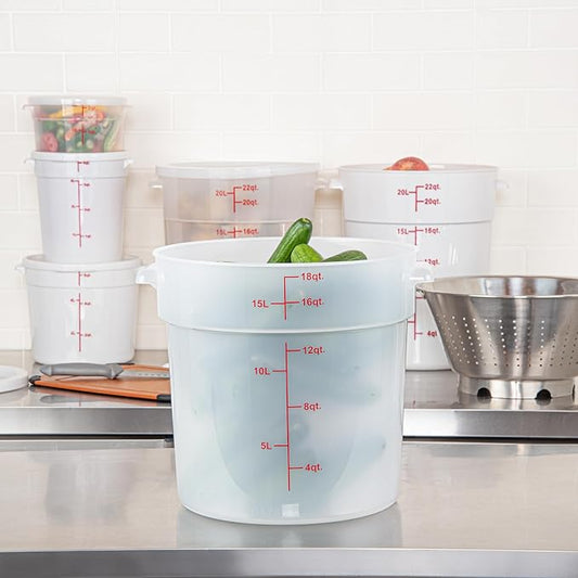 Restaurantware-Met Lux 18 Quart Food Storage Containers, 10 Translucent Storage Containers - Lids Sold Separately, Red Volume Markers, Dishwashable Containers, Side Handles, For Storing Foods