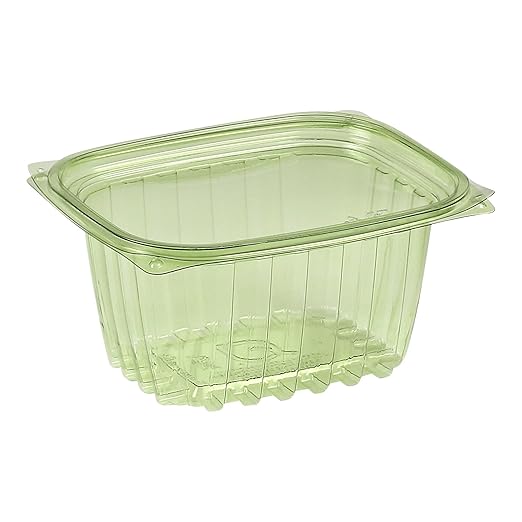 ECO PRODUCTS Compostable 16oz Rectangular Deli Containers With Lids, Pack of 100, Veridian Clear Green Meal Prep, Made from PLA, A Renewable Material Made from Plants, One Lid Fits All