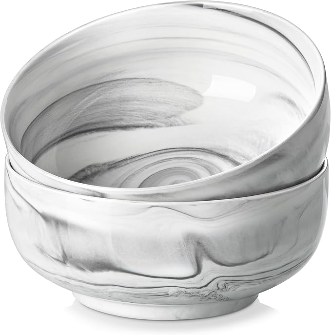 MALACASA Large Soup Bowls Set, 44 OZ (7") Salad Bowls Cereal Bowls Set of 2,Marble Grey Ceramic Bowls for Kitchen, Dishwasher & Microwave Safe, Series REGULAR