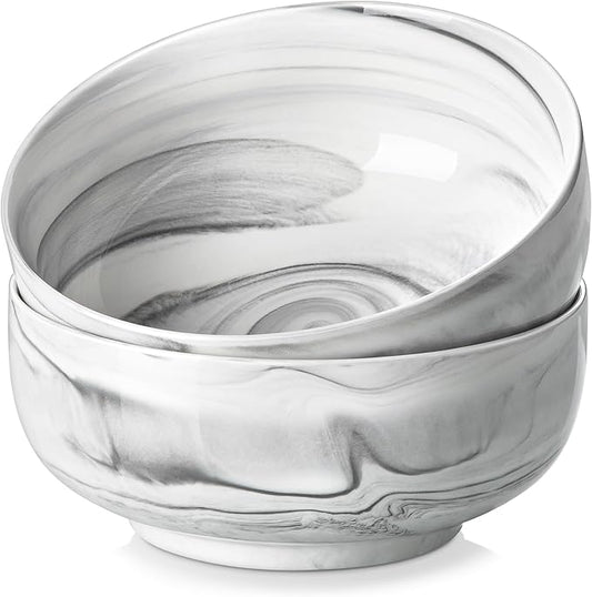 MALACASA Large Soup Bowls Set, 44 OZ (7") Salad Bowls Cereal Bowls Set of 2,Marble Grey Ceramic Bowls for Kitchen, Dishwasher & Microwave Safe, Series REGULAR