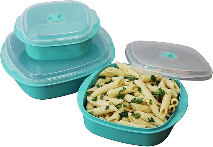 Reston Lloyd Calypso Basics Microwave Cookware, Steamer and Storage Set, Turquoise, Multiple Sizes, 6-Piece