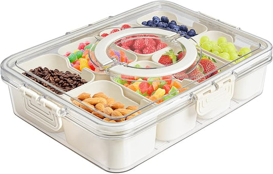 Eanpet Divided Veggie Tray with Lid and Handle 8 Compartment Serving Tray with Dividers Portable Travel Snack Containers Stackable Snackle Box Charcuterie Container for Fruit,Vegetable,Salad
