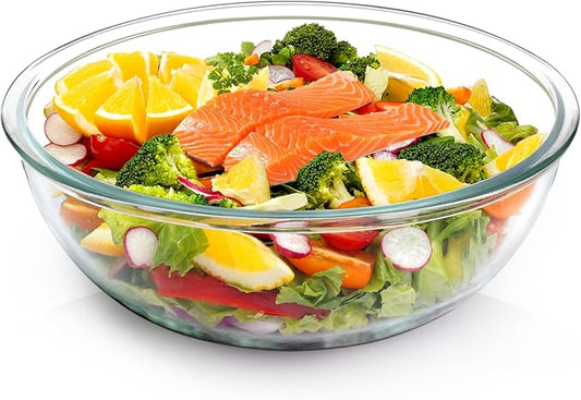 NUTRIUPS 6.3QT Large Glass Mixing Bowl, 11 inch Large Salad Bowls for Serving, Big Glass Bowls for Sourdough