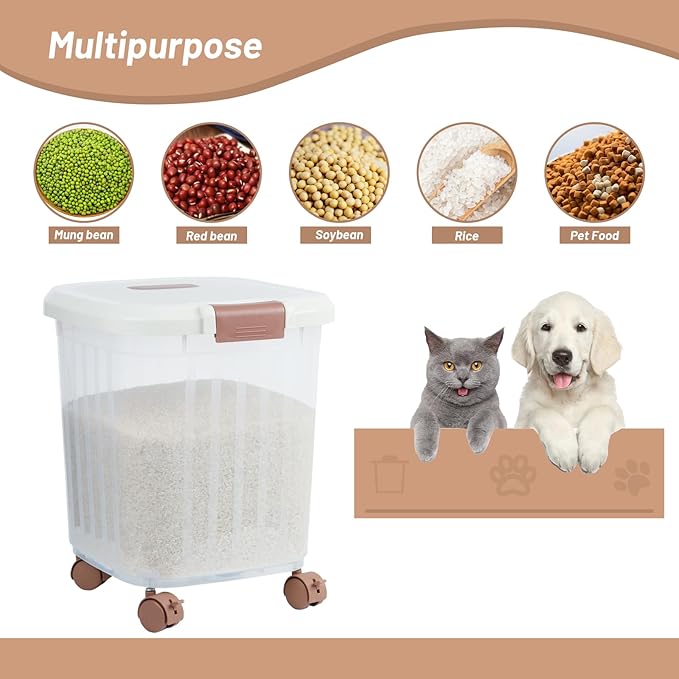 PENCK Airtight Flour Storage Bin Plastic Rice Storage Container Clear Cereal Grain Dry Food Storage Boxes with Wheels for Kitchen Pantry Countertop (20lbs&50lbs)