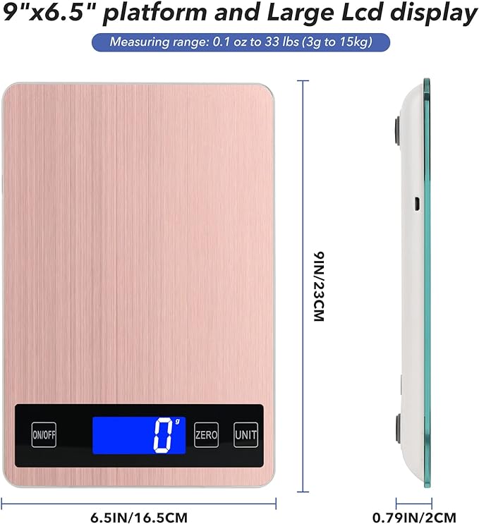 33lb Food Kitchen Digital Scale,1g/0.05oz Precise Graduation, USB Charging Kitchen Scale, Waterproof Stainless Steel with LCD Display, Ounces and Grams for Weight Loss, Cooking, Baking (red)