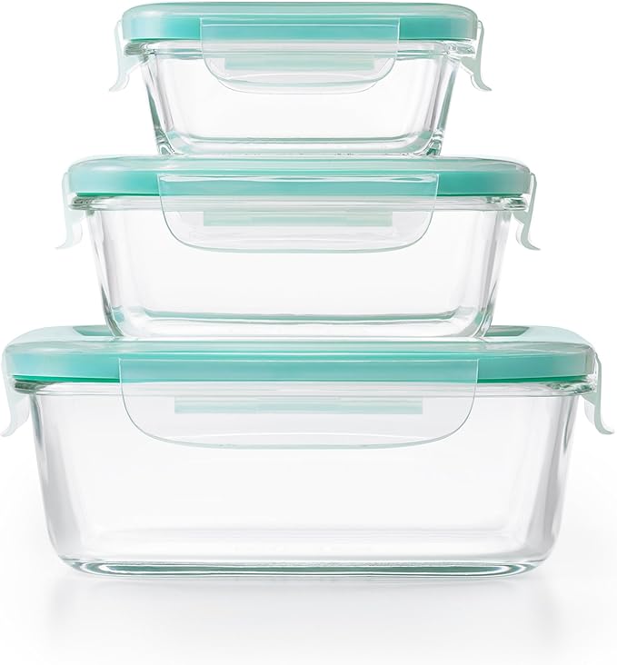 OXO Good Grips Smart Seal , 12 Piece Glass Container Set,Clear,Blue