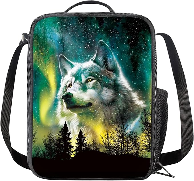 Dolyues Wolf School Backpack Bookbag with Lunch Box Pencil Case 3pcs Boys Backpacks Cool School Bookbag with Meal Bag Pen Bag for Kids Children