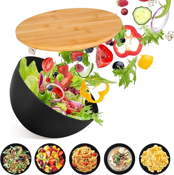 ShineMe Salad Bowl Set of 3, Natural Bamboo Fiber Salad Serving Bowls with Lids,Mixing Bowl for Preparing and Serving Salad, Cereal, Fruit, Veggies, Popcorn,Chips & Bread(10",8",6")