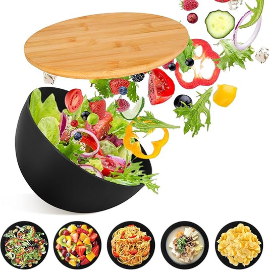 ShineMe Salad Bowl Set of 3, Natural Bamboo Fiber Salad Serving Bowls with Lids,Mixing Bowl for Preparing and Serving Salad, Cereal, Fruit, Veggies, Popcorn,Chips & Bread(10",8",6")