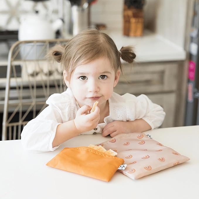 Tiny Twinkle 3 Pack Reusable Snack Bags - Machine Washable, PFAS, PVC, BPA, Phthalate-Free Reusable Baby and Toddler Food Safe Snack Bags (Boho Rainbow)