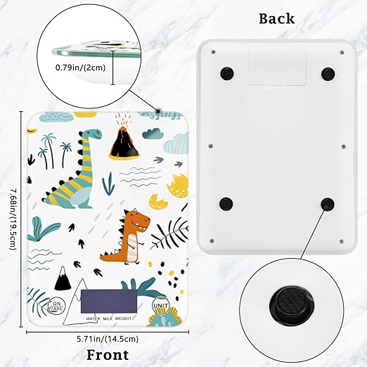 Food Scale Kitchen Digital Scale Food Ounces and Grams Dieting Baking Cooking Waterproof Glass Panels LCD Display,4 Units Scale Tare Function Cute Dinosaur