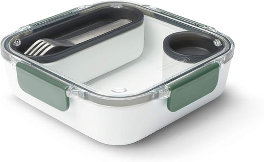 BLACK + BLUM Bento Box Style Compartment Food Container | Packed Lunch Box with Stainless-Steel Travel Fork, Plastic Free Leak-Proof, Microwave Safe | Olive, 34 oz / 1000 ml