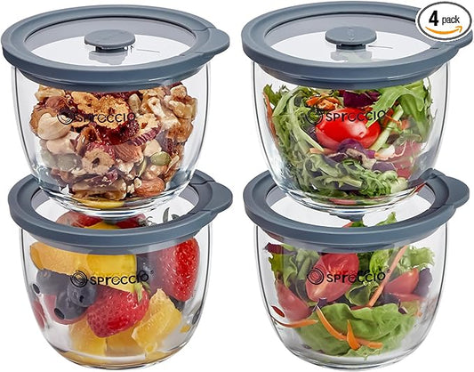 Glass Meal Prep Bowls Set - Leakproof Lids, Microwave & Dishwasher Safe 13 oz (4-Pack) Perfect for Meal Prepping, Portion Control, and On-the-Go Lunches BPA-Free