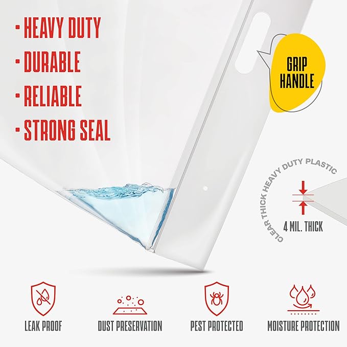 8 Gallon Jumbo Storage Bag with Handle & Resealable Zipper Top, 22x22, 10 Bags – Clear Big Plastic, Extra Large XL, 4 Mil Heavy Duty for Toiletries, Clothes, Beach Essentials, Shoes, Toys
