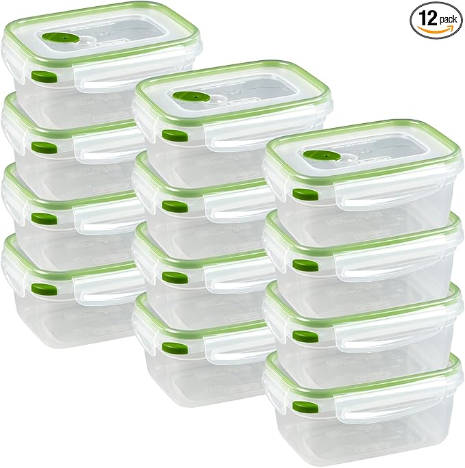 Sterilite Ultra-Seal 4.5 Cup Rectangle, Airtight Food Storage Container, Latching Lid, Microwave and Dishwasher Safe, Clear With Green Gasket, 12-Pack