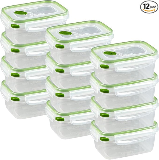 Sterilite Ultra-Seal 4.5 Cup Rectangle, Airtight Food Storage Container, Latching Lid, Microwave and Dishwasher Safe, Clear With Green Gasket, 12-Pack