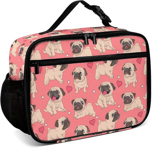 Pugs Puppies Reusable Lunch Box Insulated Lunch Bag Cooler Bag Lunchbox Meal Food Container Tote Bag for Women Kids Girls School Camping Hiking Picnic Beach Travel