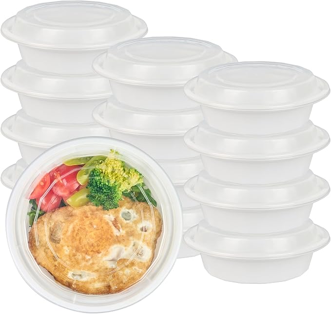 Restaurantware Asporto 16 Ounce To Go Boxes 100 Microwavable Take Out Food Containers - Clear Plastic Lids Included Do Not Contain BPA White Plastic Catering Food Containers Disposable Round