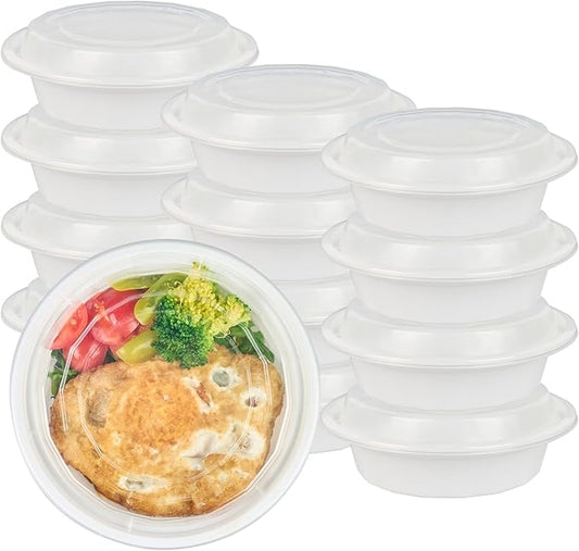 Restaurantware Asporto 16 Ounce To Go Boxes 100 Microwavable Take Out Food Containers - Clear Plastic Lids Included Do Not Contain BPA White Plastic Catering Food Containers Disposable Round