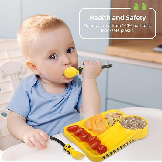 Construction Toddler Utensils - Toddler Forks and Spoons - Kids Spoon and Fork Set - Suitable for Kids Utensils - Easter Gifts, Portable Silverware Set for 1 2 3 4 5 year old Toddlers, Yellow