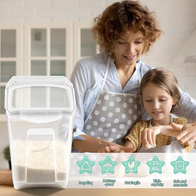 3-Pack Rice Storage Container 30 Lb/15Liter Large Plastic Grain Food Bucket Sealed Moisture Proof Household Pet Food Storage Box