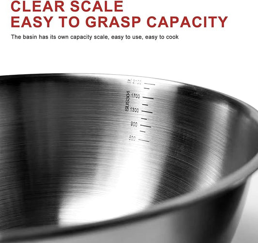 Stainless Steel Mixing Bowls, Three nested Large Mixing Bowls Stainless Steel with scale Perfect for Your Kitchen Needs Like Cooking,Baking, and Making Salads
