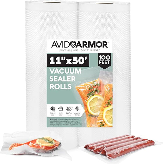 Avid Armor Vacuum Seal Rolls, Vac Seal Bags for Food Storage, Meal Saver Freezer Vacuum Sealer Bags, Sous Vide Bags Vacuum Sealer, Non-BPA Vacuum Sealer Bags, 11 inches by 50 feet, Pack of 2