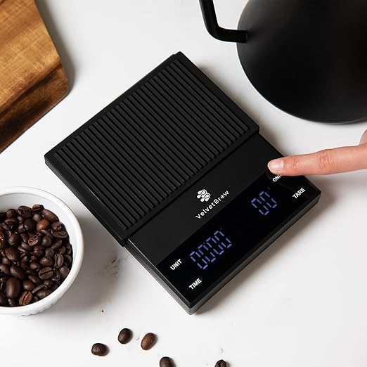 VelvetBrew Digital Coffee Scale with Timer - Premium Espresso Scale .Gram Accuracy - Pro Coffee Scale for Precision Brewing, Black