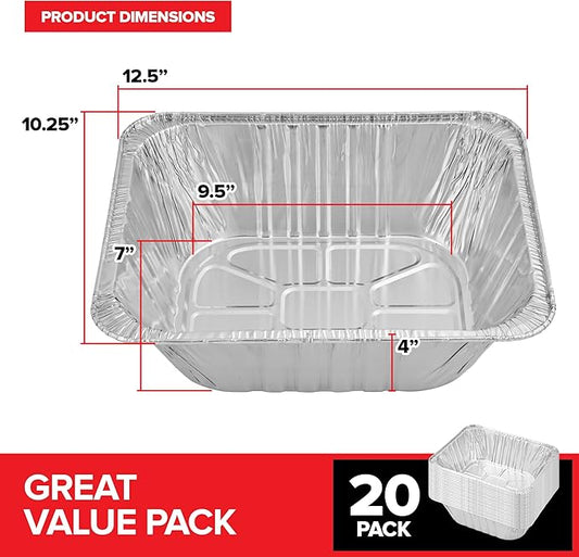 (20 Pack) Deep Aluminum Pans 9x13, Heavy Duty 4” Deep Foil Pans Disposable Catering Trays, Baking Tins, Large Food Containers for Cooking, Heating, Storage, Serving, Holiday Meal Prep