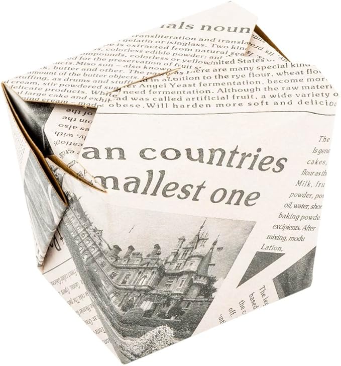 Restaurantware-8 Ounce Noodle Take Out Boxes, 200 Disposable Food To Go Boxes - Tab-Lock, Stackable, Newsprint Paper Take Home Boxes, Greaseproof, For Restaurants, Catering, And Parties