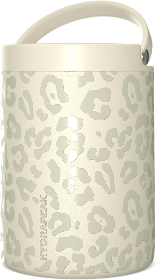Hydrapeak 32oz Stainless Steel Vacuum Insulated Thermos Food Jar | Thermos for Hot Food and Cold Food, Wide Mouth Leak-Proof Soup Thermos for Adults, 10 Hours Hot and 16 Hours Cold(Cream Leopard)