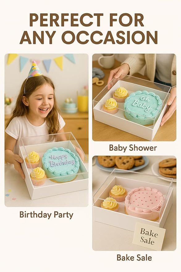 Sweet Degrees 10 pack Cake and 2 Cupcakes Bento Box | transparent and clear Dessert Storage Container with Lid | Portable Box for Cakes & Cupcakes, Treats | BPA-Free | Great for Birthdays & Parties
