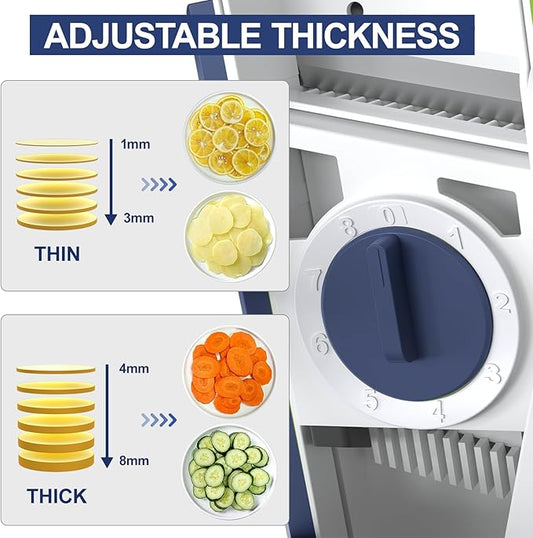 Safe Mandoline Slicer, Potato Vegetable Onion Slice, Julienne + Dicer for Vegetables, Kitchen Meal Prep With Thickness Adjuster Blue