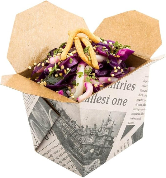 Restaurantware-8 Ounce Noodle Take Out Boxes, 200 Disposable Food To Go Boxes - Tab-Lock, Stackable, Newsprint Paper Take Home Boxes, Greaseproof, For Restaurants, Catering, And Parties