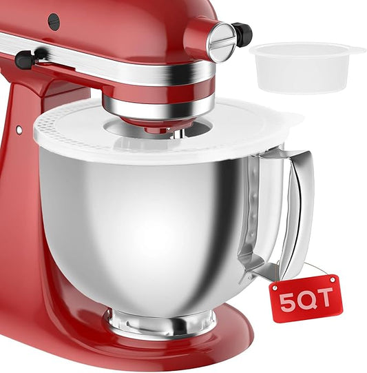 5 QT Food-Grade Stainless Steel Mixer Bowl for KITCHENAID TILT-HEAD STAND MIXERS 4.5-Quart (4.3 L) & 5-Quart (4.7 L), Dishwasher Safe Replacement Mixing Bowl with Splash-proof Cover & Anti-slip Handle