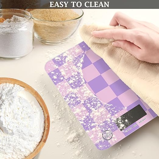 Food Scale Kitchen Scale for Baking Cooking Digital Food Weighing Measuring Scale Small Waterproof Electric Food Scale Checkered Purple