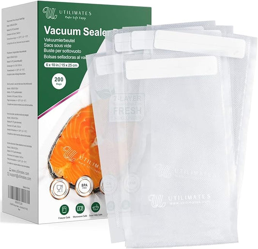 Pint Vacuum Sealer Bags for Food, 200 6x10 Inch, Preprinted Label, BPA-free Heavy Duty Small Food Saver Bags, Ideal for Sous Vide Bags, Freezer, Seal a Meal